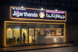 Delicious Madurai Jigarthanda drink with nuts and falooda